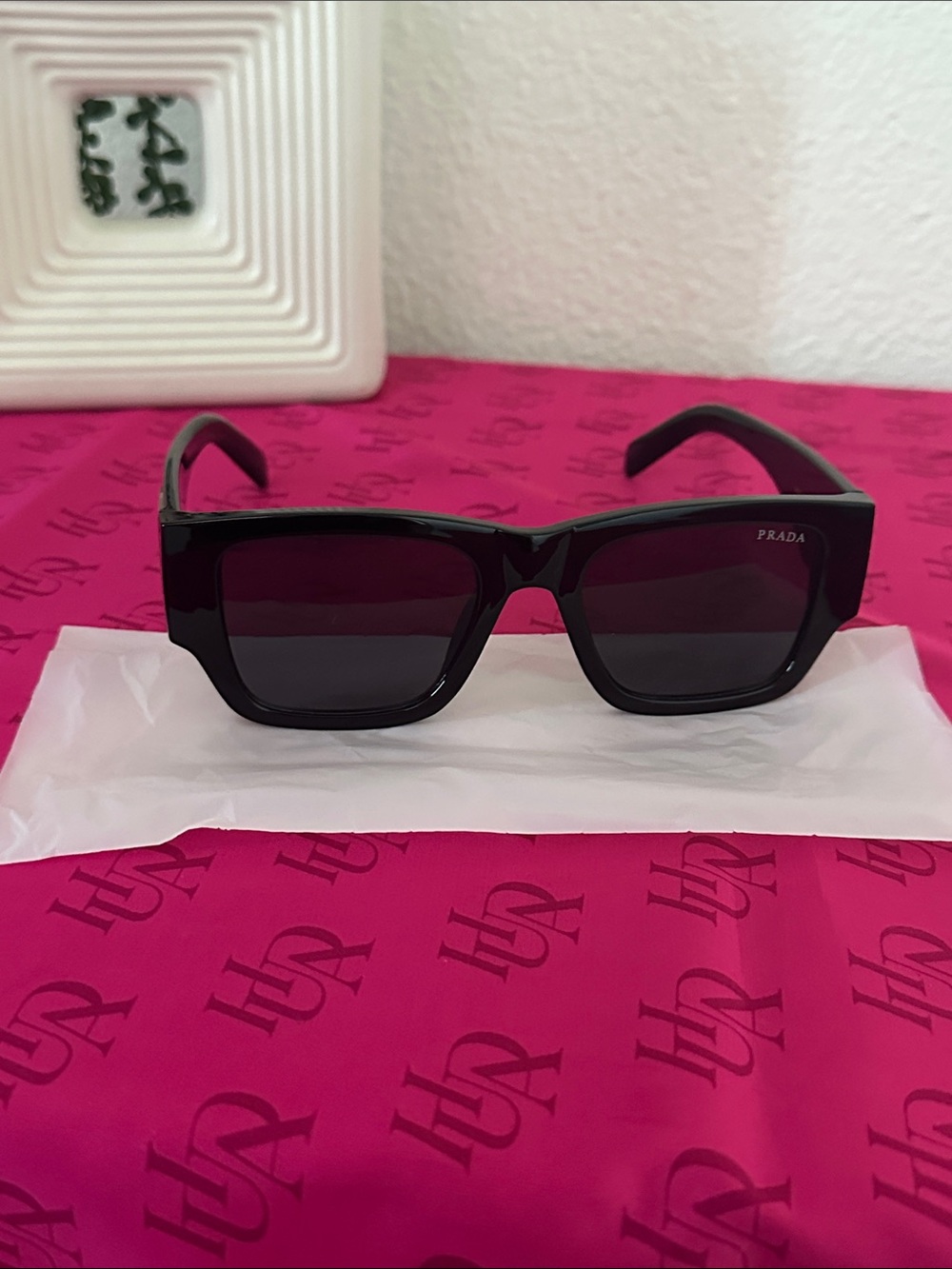Prada Glossy Black Rectangular Sunglasses